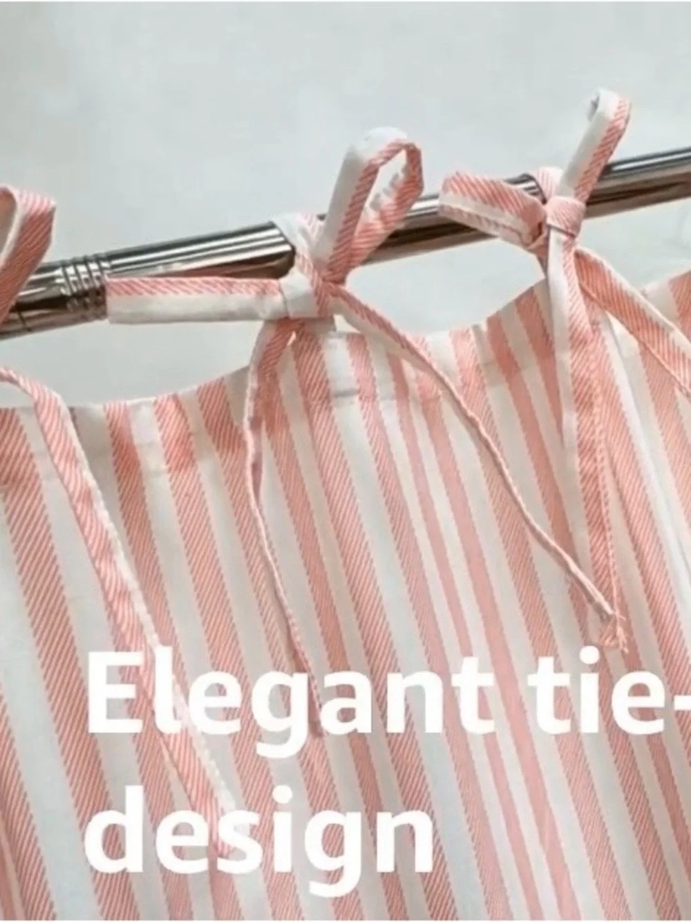 Pink Striped Tie-Top Shower Curtain - Soft Bath Fabric